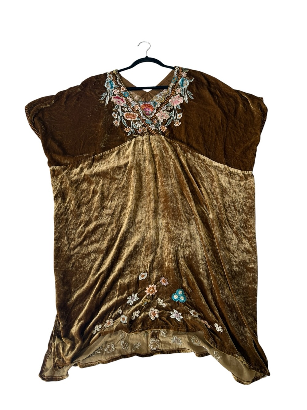 Johnny Was Brown Velvet Embroidered Tunic Dress